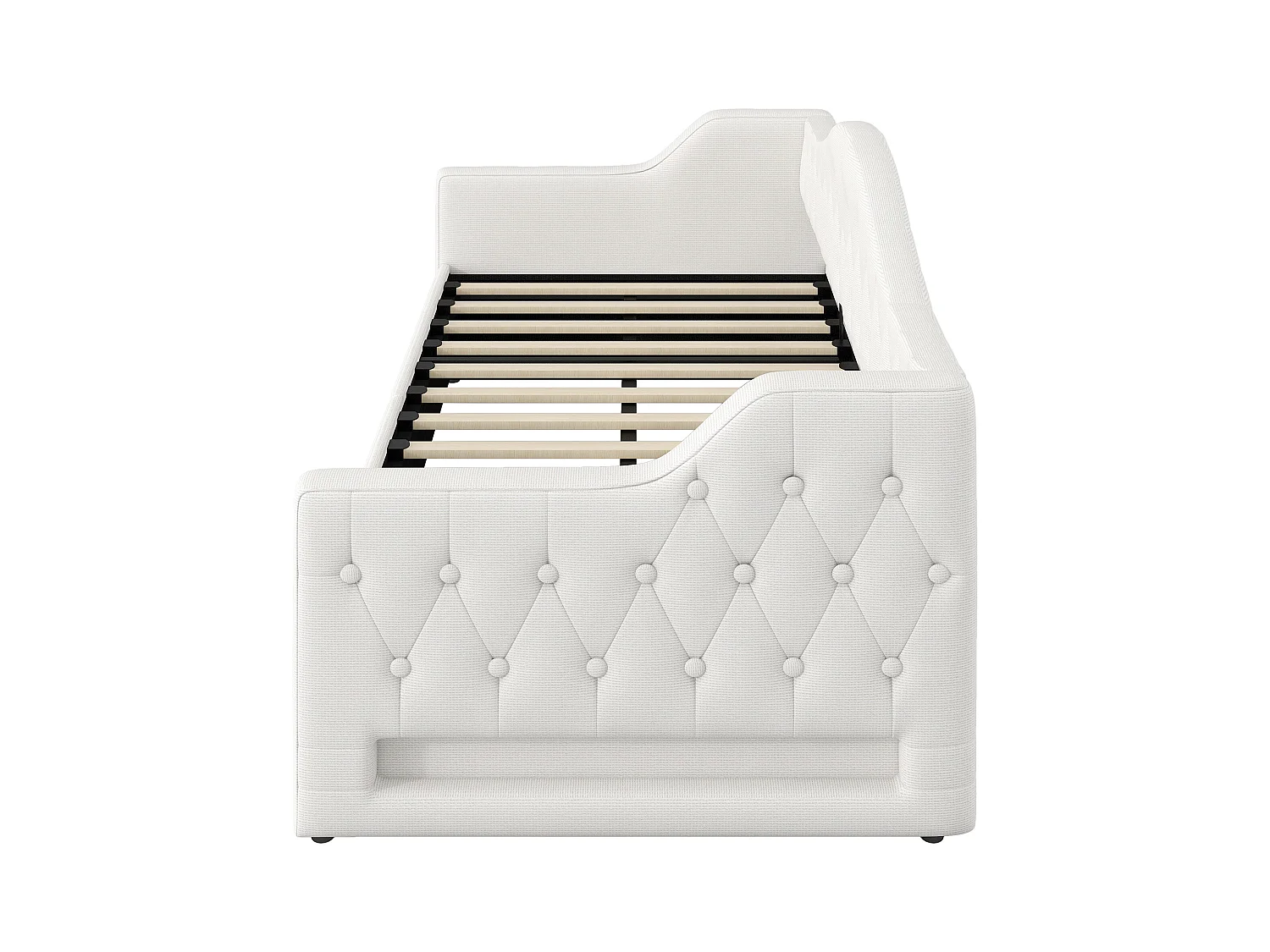 Canapé-lit capitonné 90x200cm - avec bande lumineuse LED - rangement - avec sommier à lattes - beige