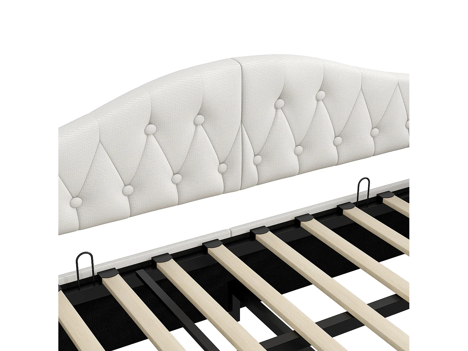 Canapé-lit capitonné 90x200cm - avec bande lumineuse LED - rangement - avec sommier à lattes - beige