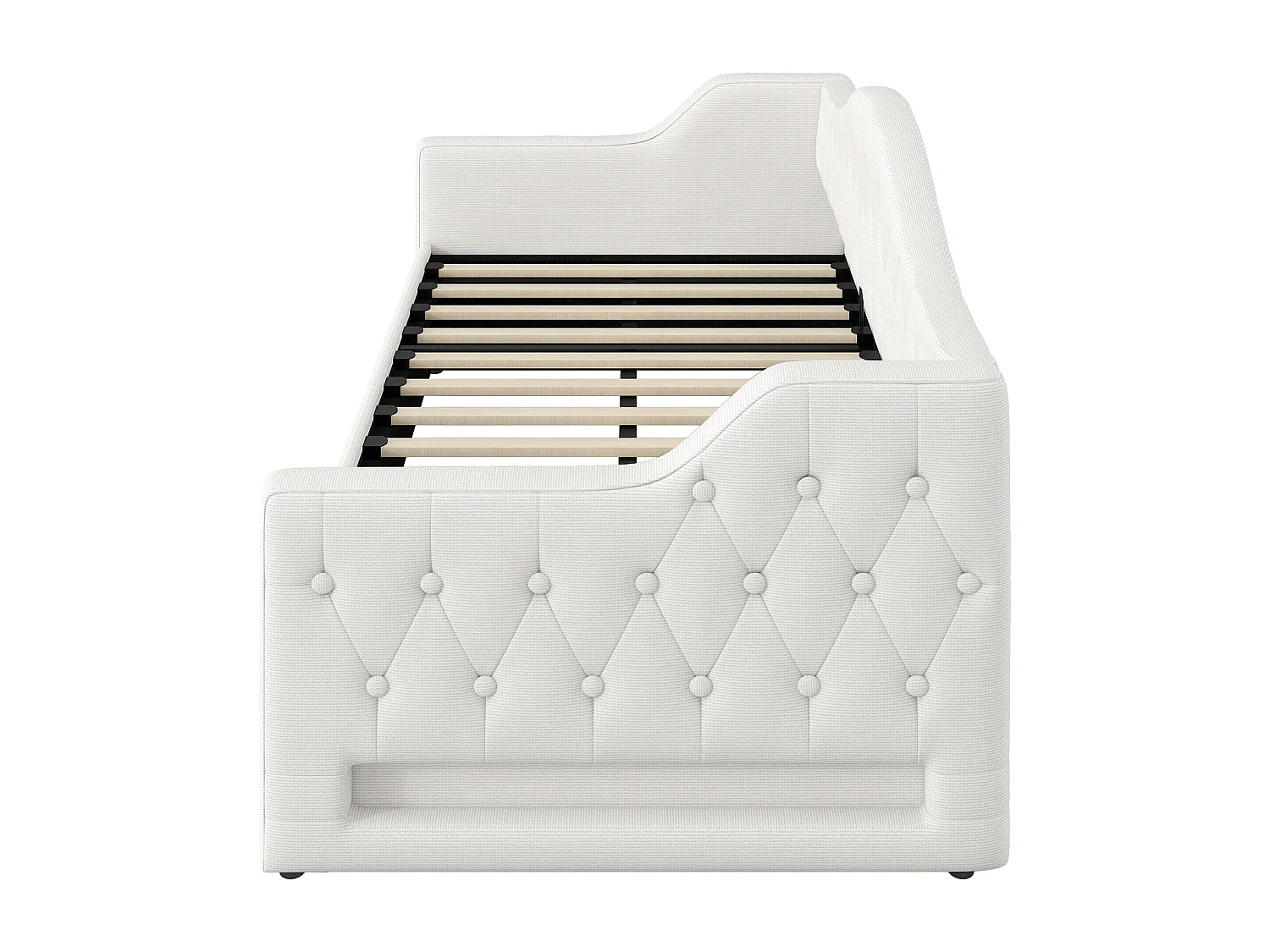 Canapé-lit capitonné 90x200cm - avec bande lumineuse LED - rangement - avec sommier à lattes - beige