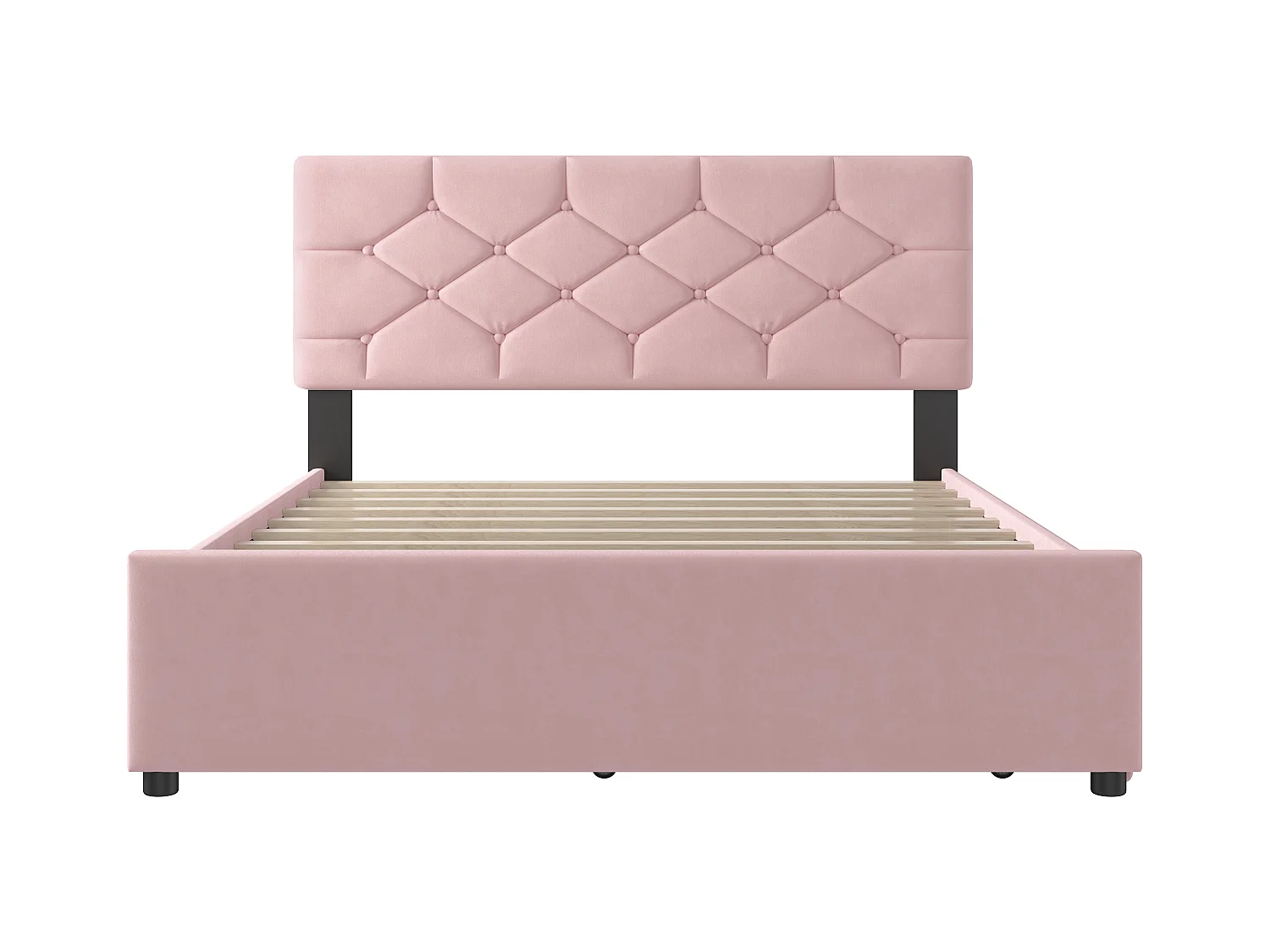 Lit rembourré 140x200 cm - avec lit gigogne 90x190cm - avec sommier à lattes - velours - rose (matelas non inclus)