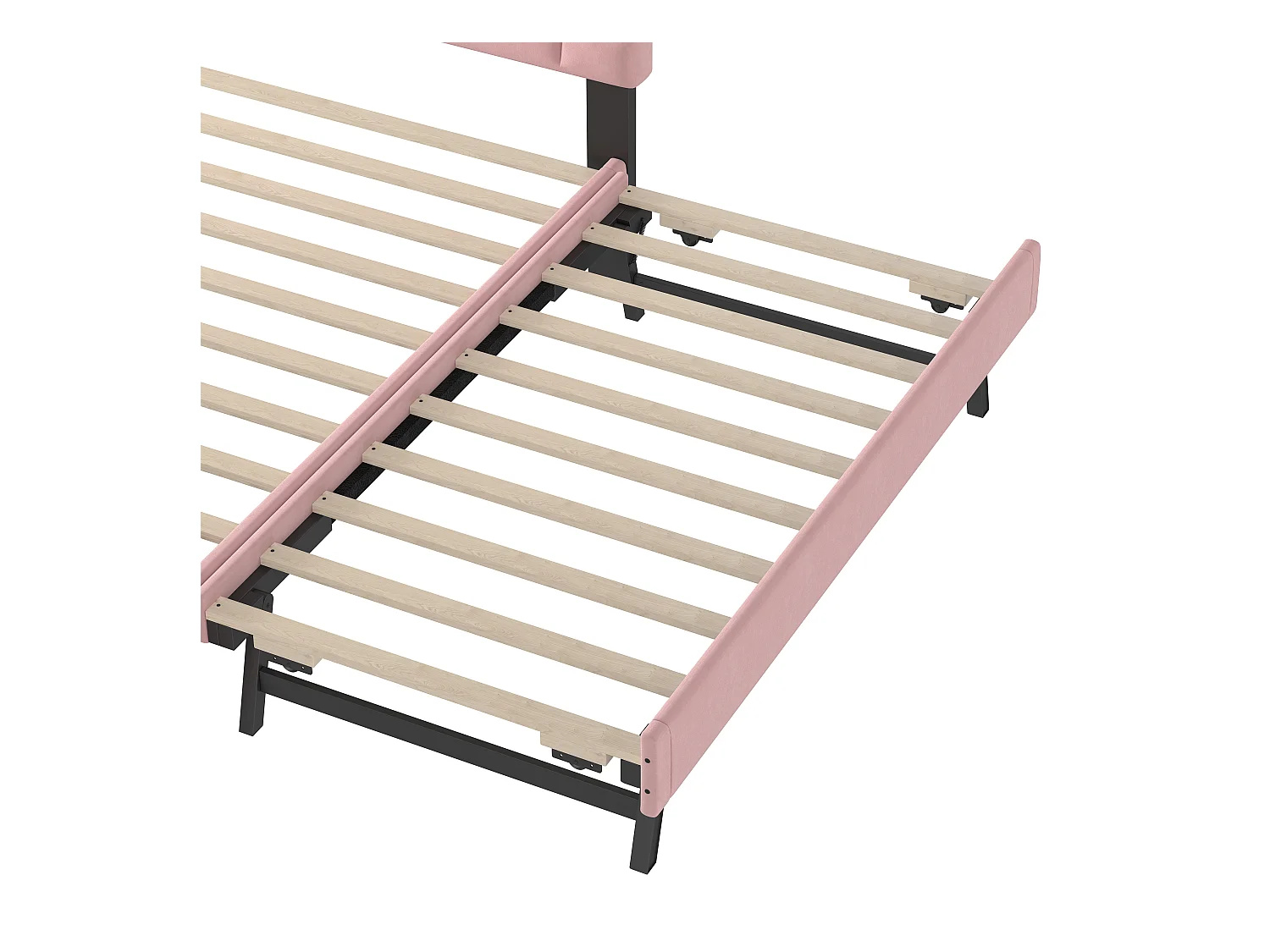 Lit rembourré 140x200 cm - avec lit gigogne 90x190cm - avec sommier à lattes - velours - rose (matelas non inclus)