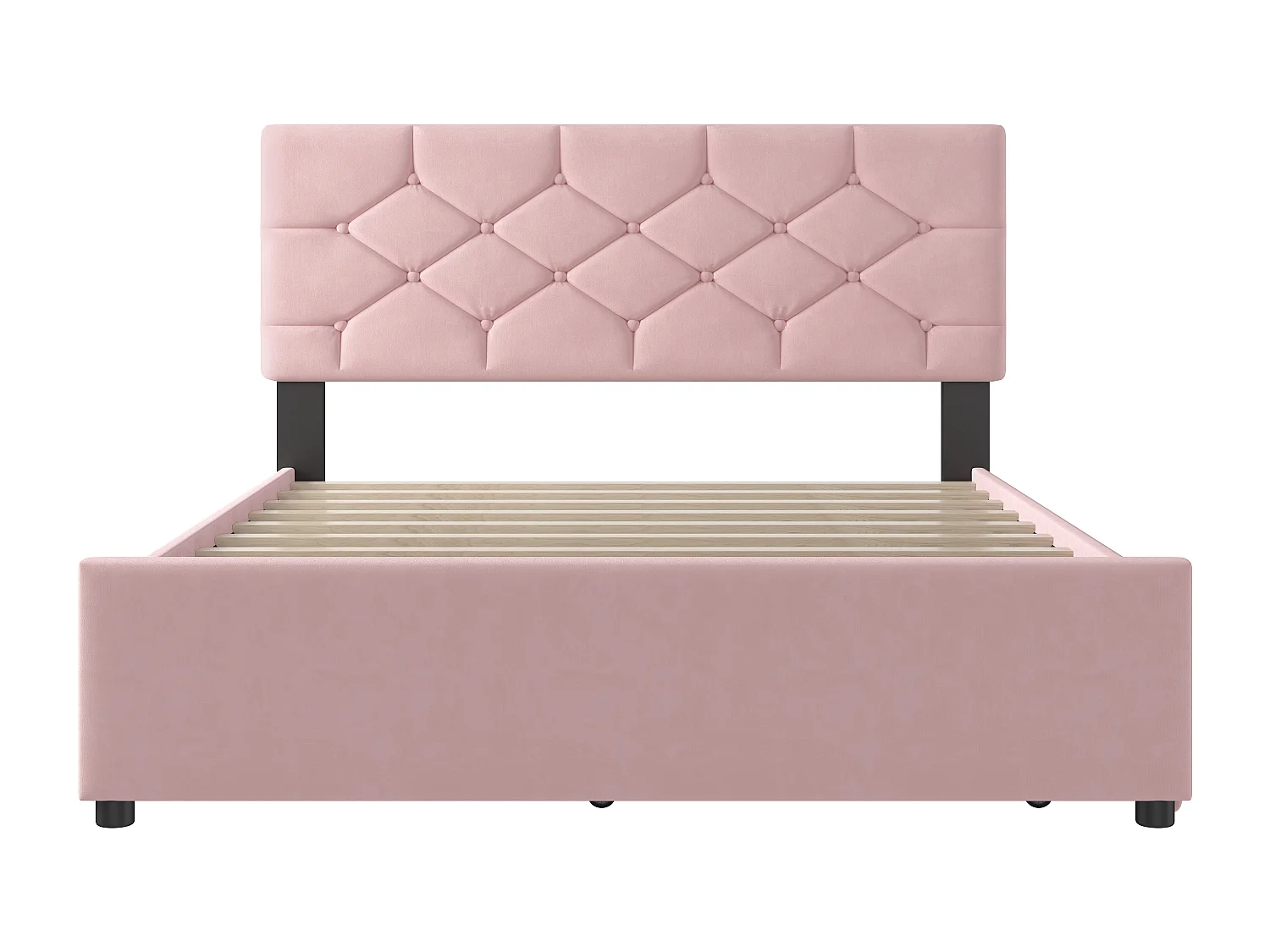 Lit rembourré 140x200 cm - avec lit gigogne 90x190cm - avec sommier à lattes - velours - rose (matelas non inclus)