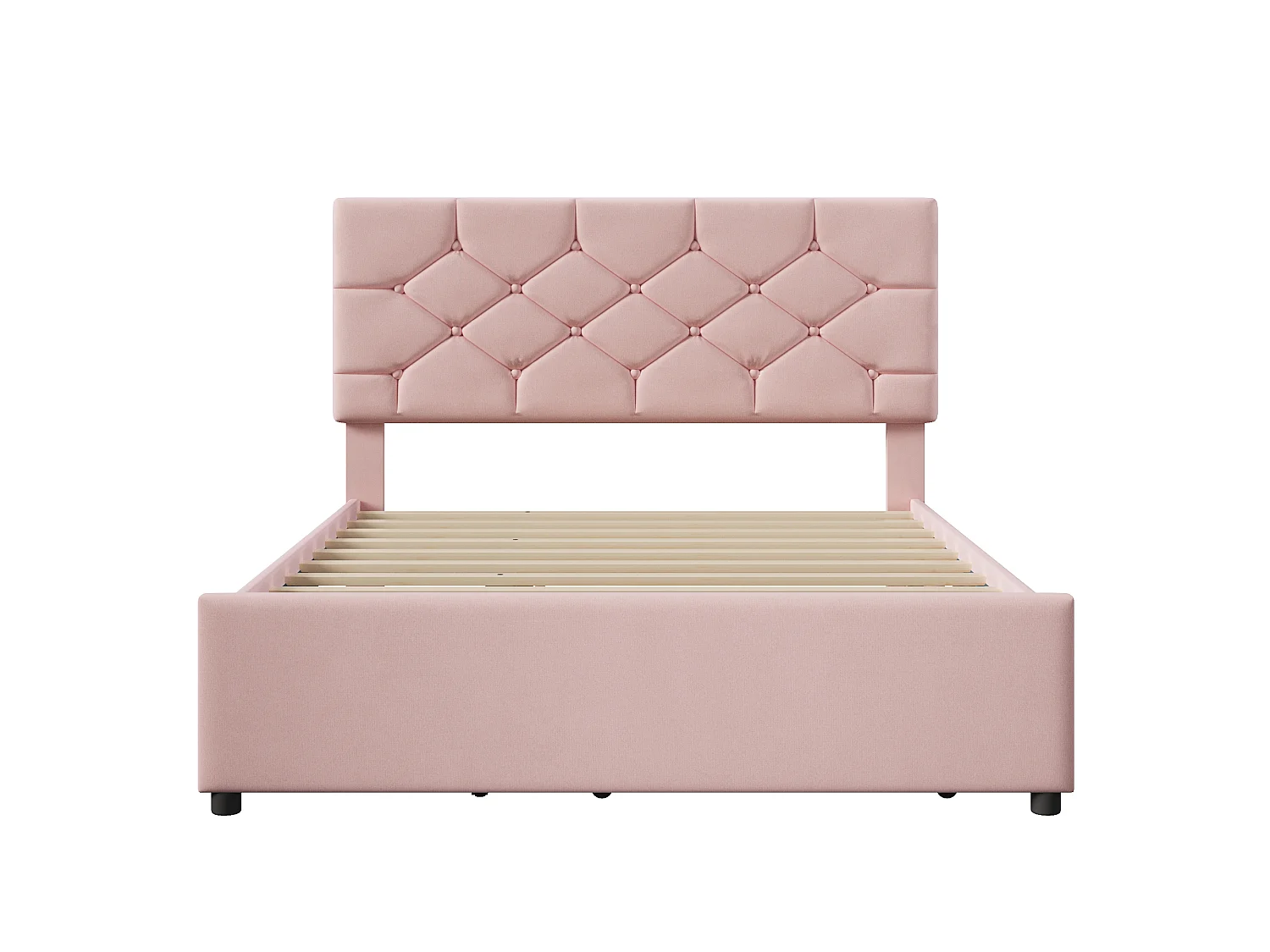Gepolstertes Bett 140x200 cm - mit Ausziehbett 90x190 cm - mit Lattenrost - Samt - rosa (Matratze nicht enthalten)