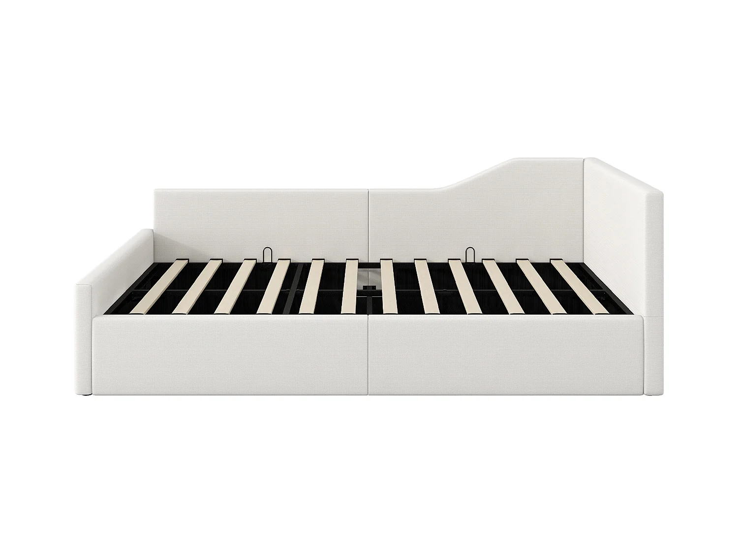 Canapé-lit capitonné 140x200cm - avec espace de rangement - avec sommier à lattes - MDF+lin - beige