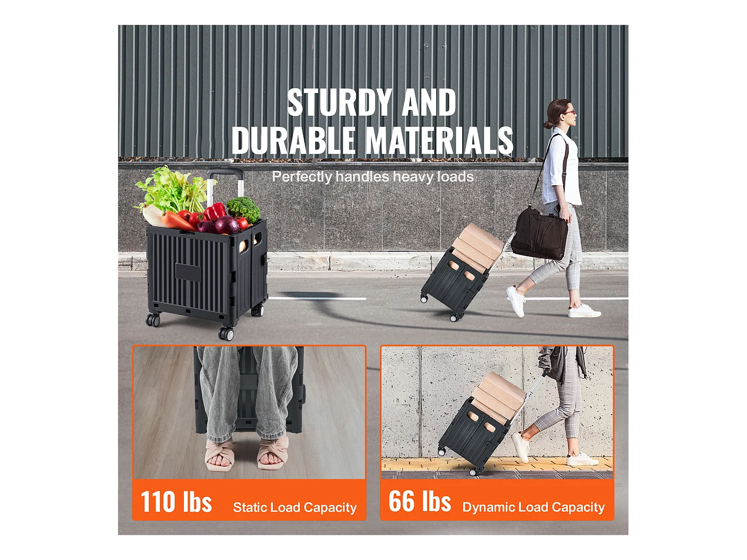 Chariot de Courses, SucceBuy Chariot de Courses Pliable, Chariot Utilitaire de 49.8 kg avec Poignée Télescopique