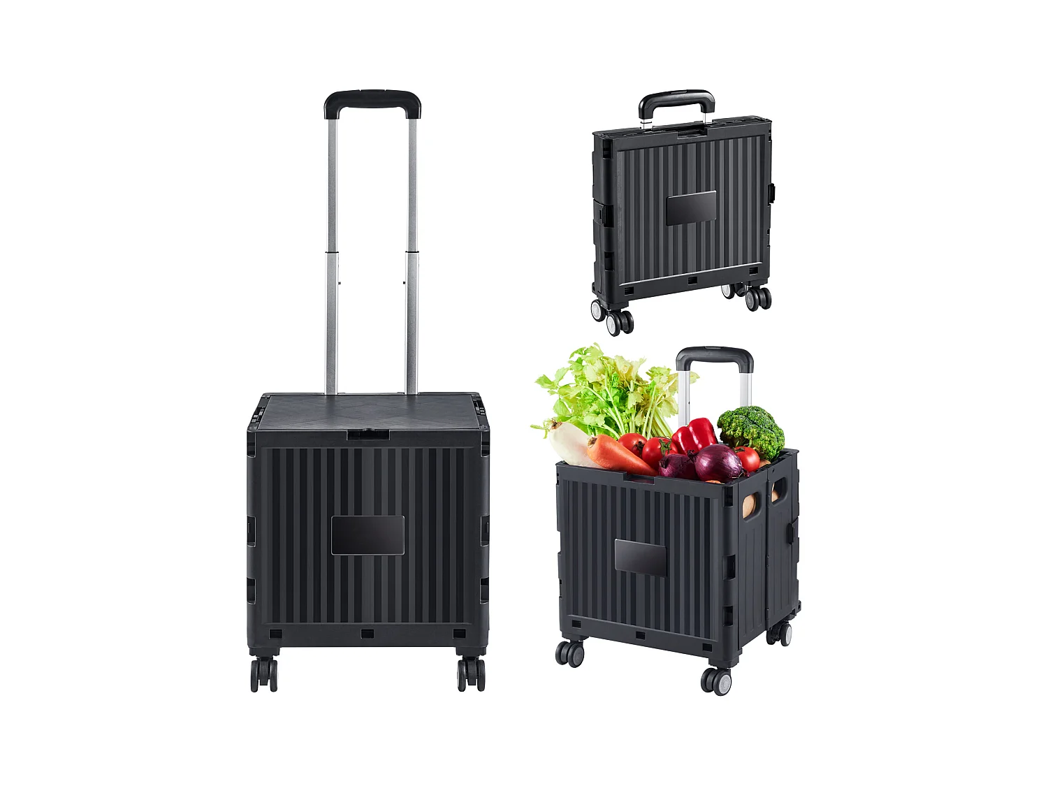 Chariot de Courses, SucceBuy Chariot de Courses Pliable, Chariot Utilitaire de 49.8 kg avec Poignée Télescopique