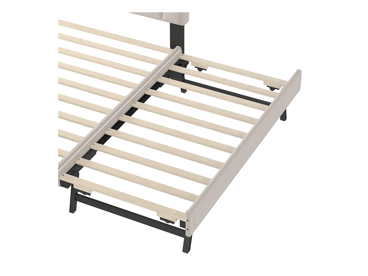 Lit rembourré 140x200 cm - avec lit gigogne 90x190cm - avec sommier à lattes - velours - beige (matelas non inclus)