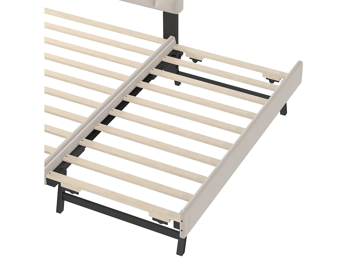 Tapicerowane łóżko 140x200 cm - z łóżkiem wysuwanym 90x190 cm - z ramą sprężynową - aksamit - Beżowy (materac nie wchodzi w zestaw)