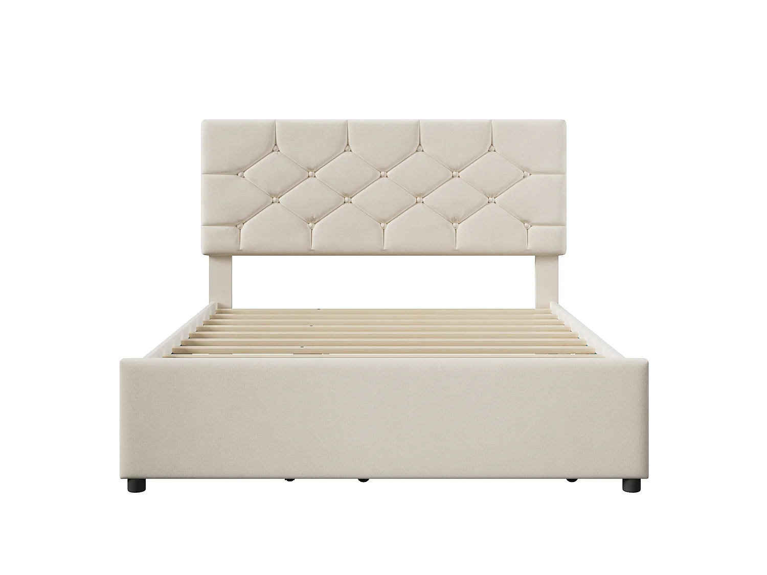 Cama estofada 140x200 cm - com cama de solteiro 90x190 cm - com estrado de ripas - veludo - Bege (colchão não incluído)