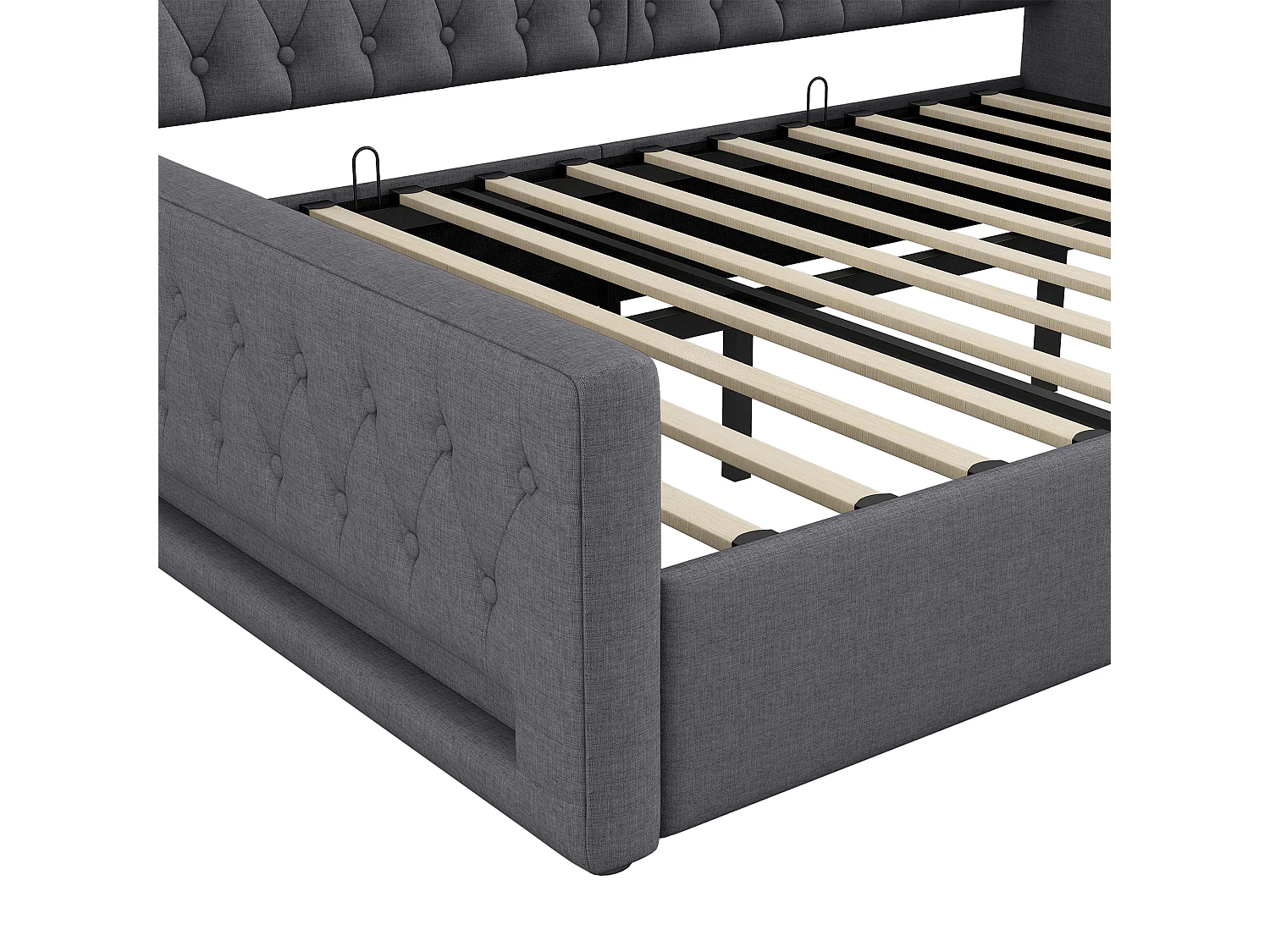 Divano letto imbottito 140×200 cm - con striscia luminosa LED - contenitore - con rete a doghe - grigio