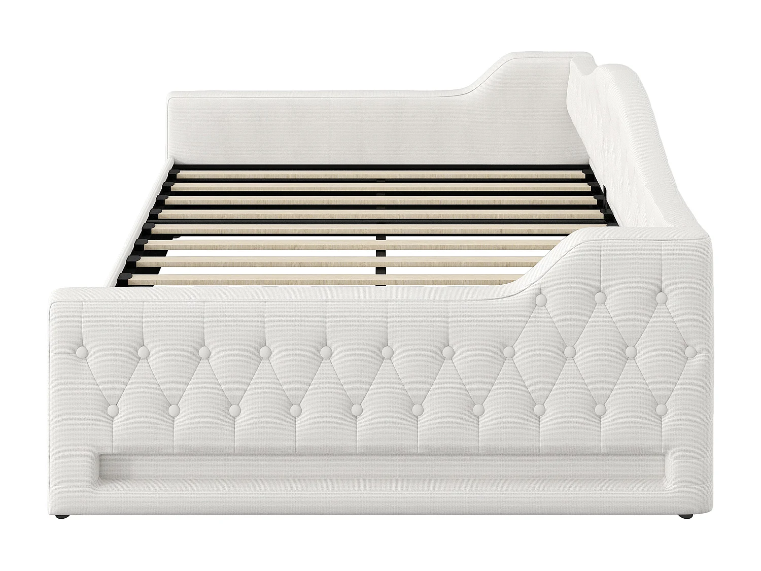 Divano letto imbottito 140×200 cm - con striscia LED luminosa - contenitore - con rete a doghe - beige