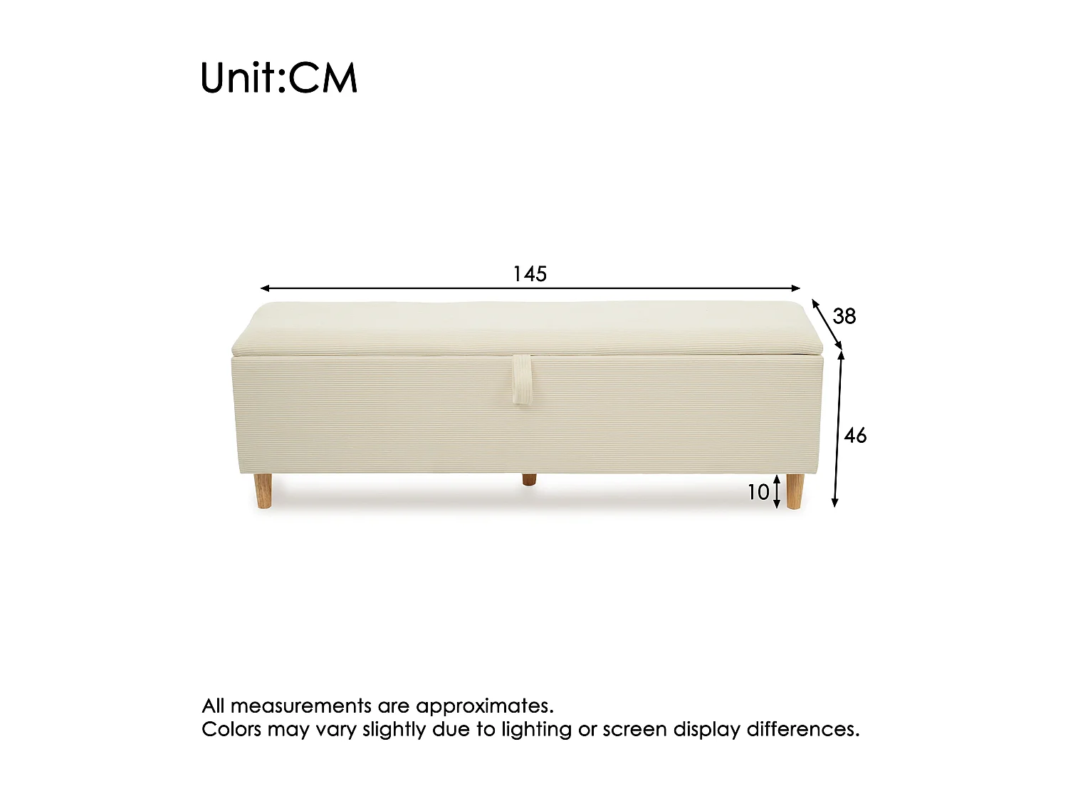 Holz-Doppelbett 140×200 cm - mit gepolsterter Aufbankbank - LED-Beleuchtung - Kopfteil mit Staufach - beige