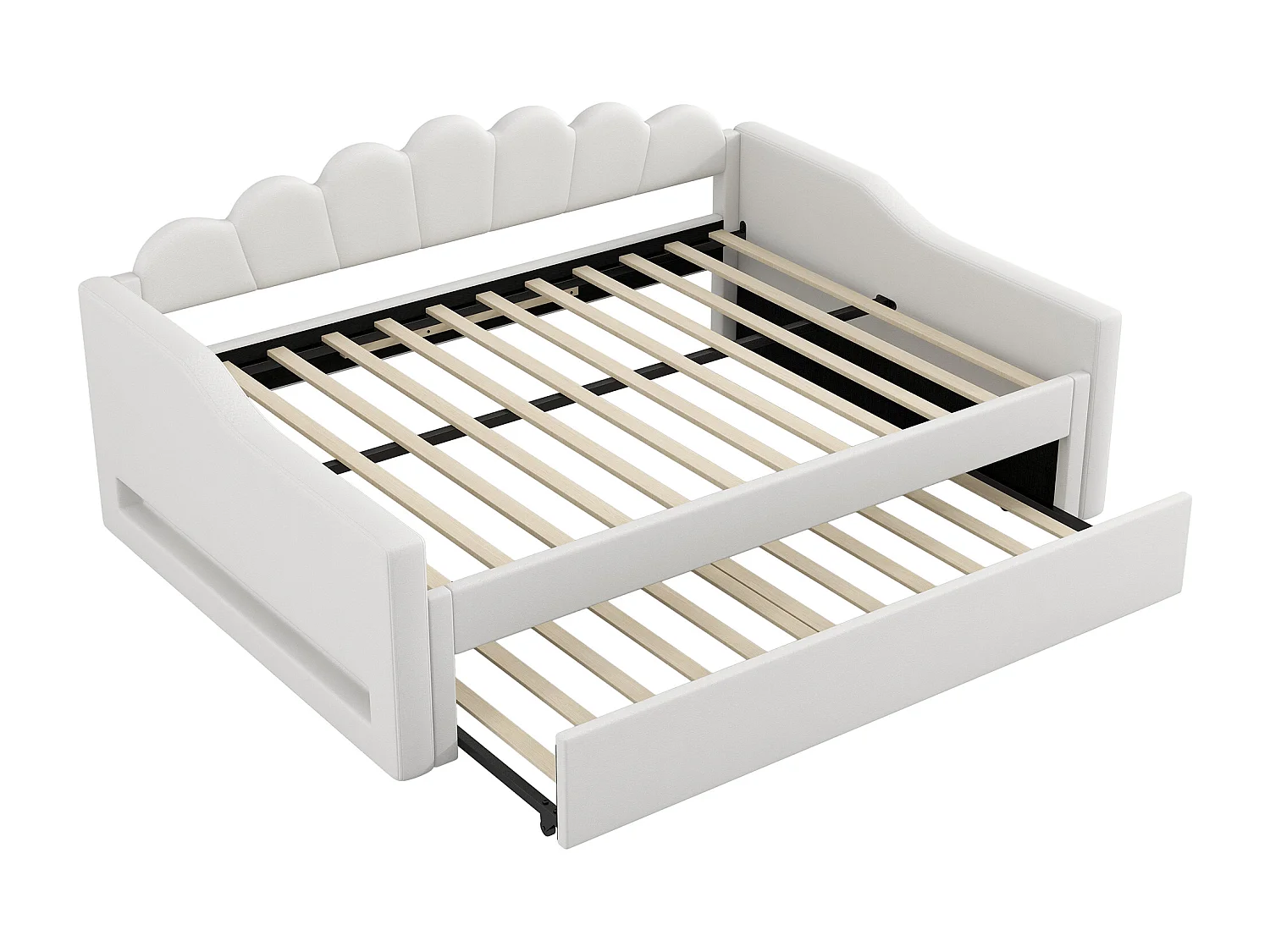 Cama nido 140×200 cm - com fita de LED - com base de ripas - MDF+linho - bege