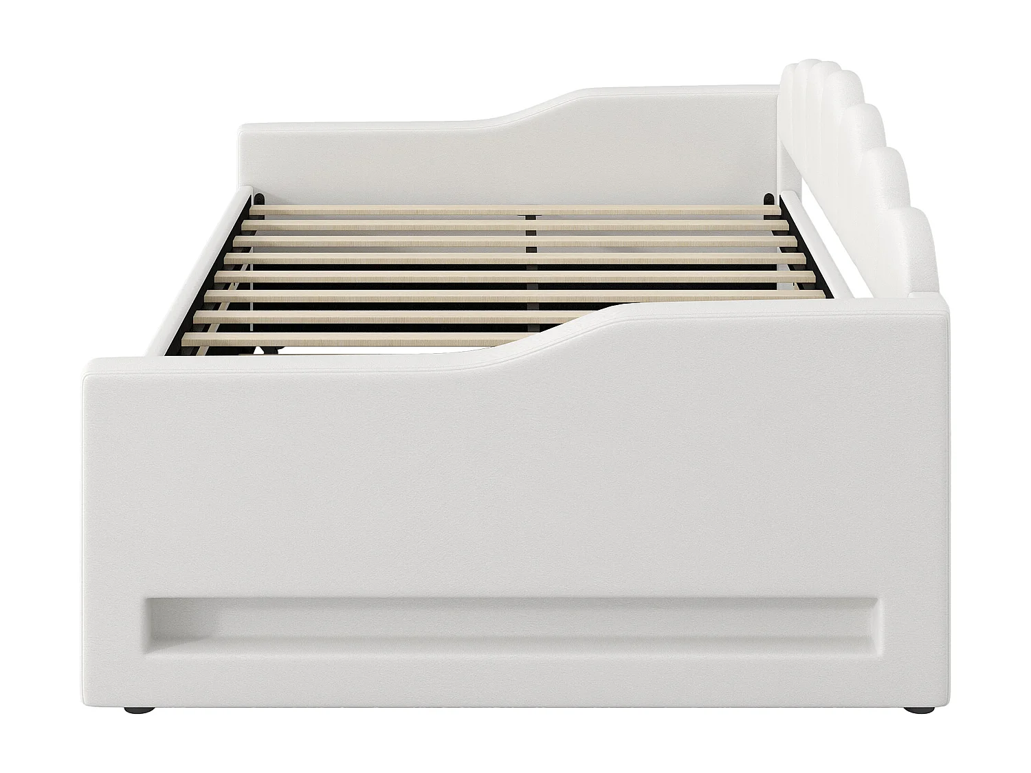 Cama nido 140×200 cm - com fita de LED - com base de ripas - MDF+linho - bege