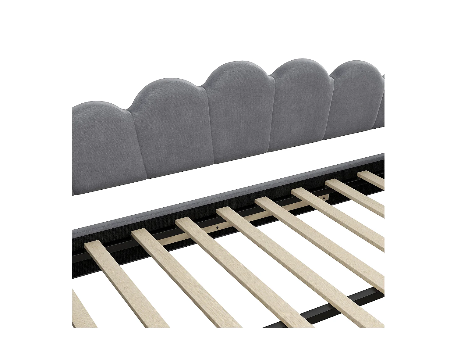 Lit gigogne 140 x 200 cm - avec bande lumineuse LED - avec sommier à lattes - MDF + lin - Gris