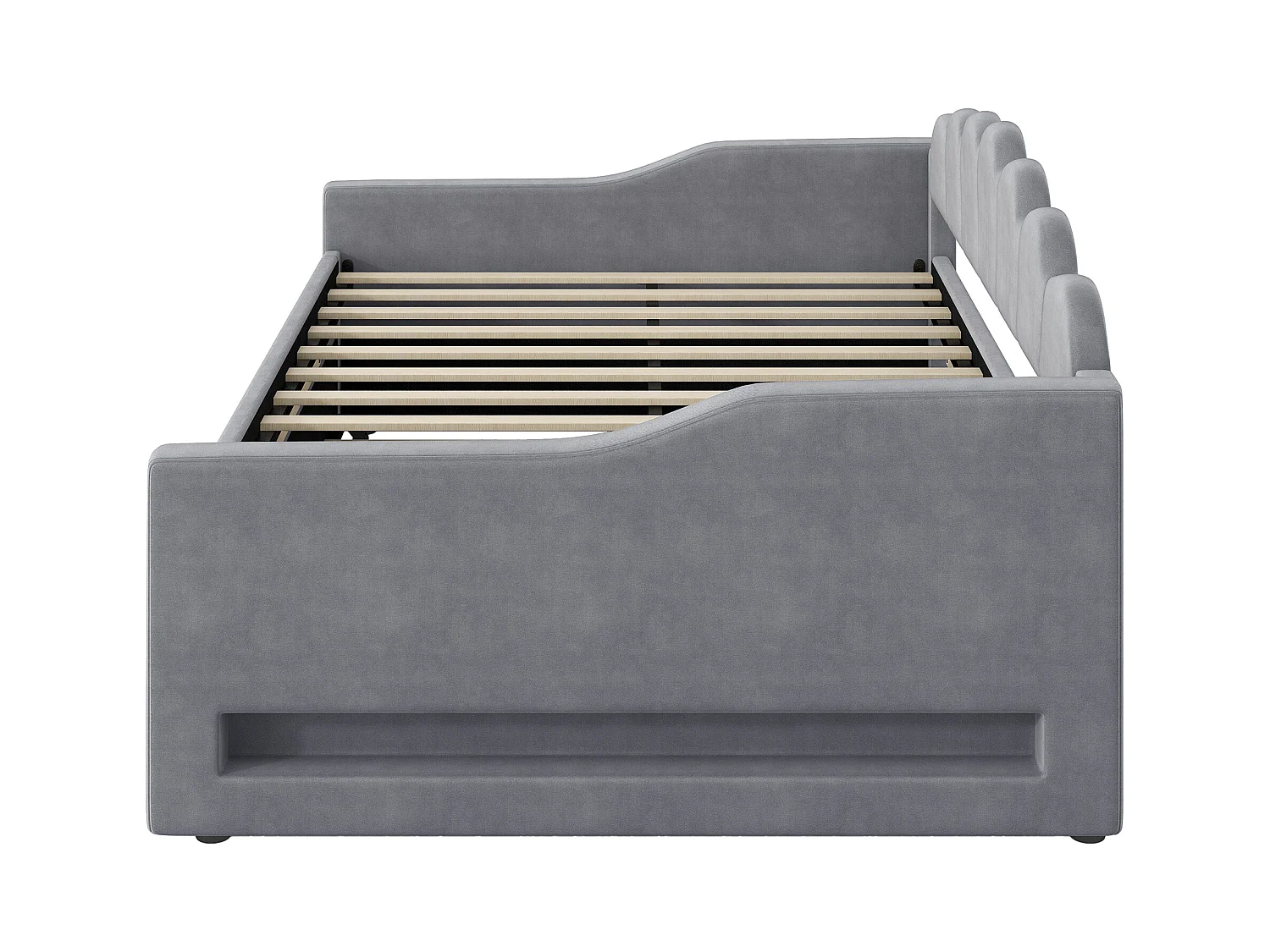 Lit gigogne 140 x 200 cm - avec bande lumineuse LED - avec sommier à lattes - MDF + lin - Gris