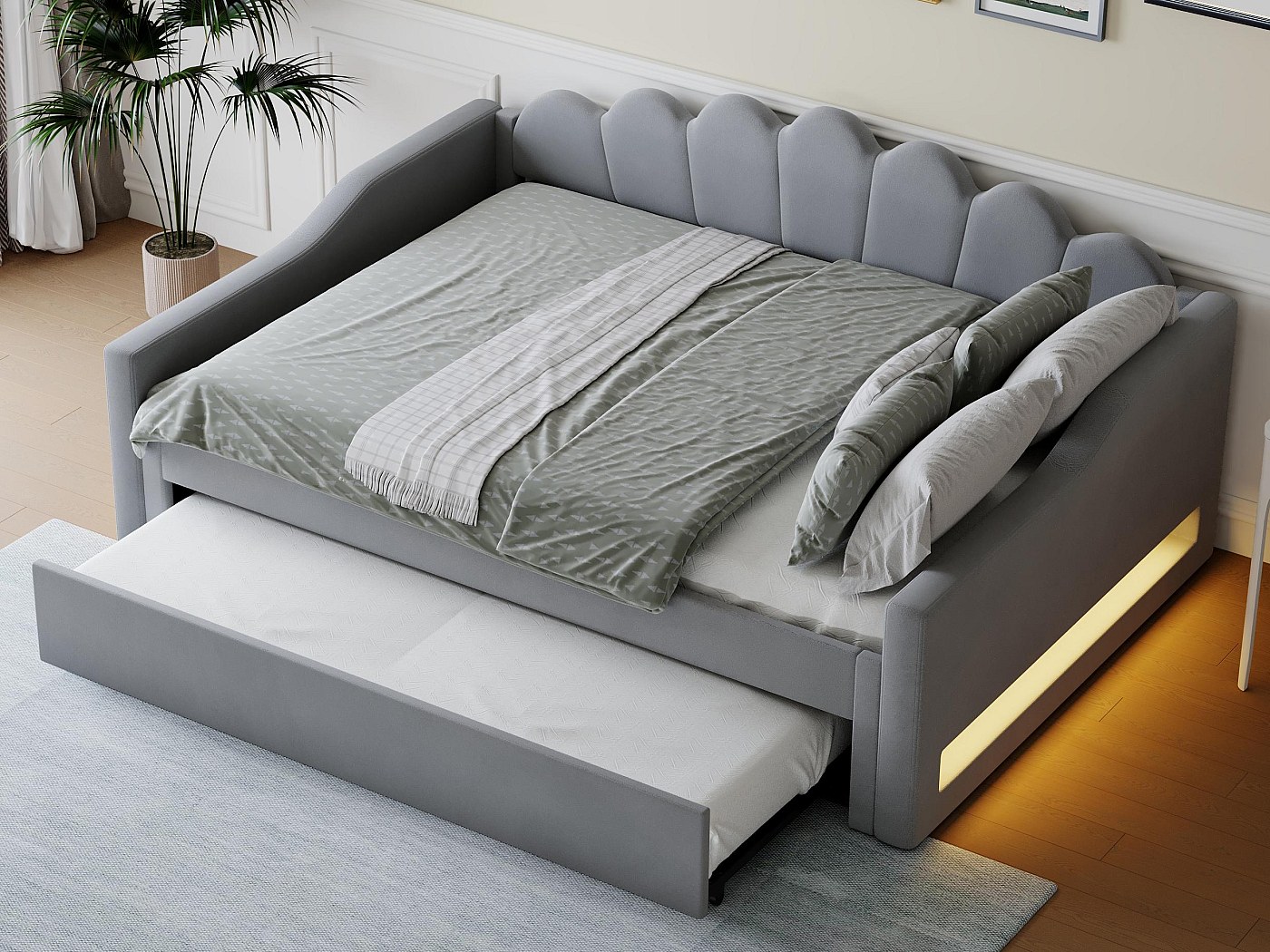 Lit Plat, 90 X 200 Cm, Lit Métallique, Sans Matelas, Garde-corps