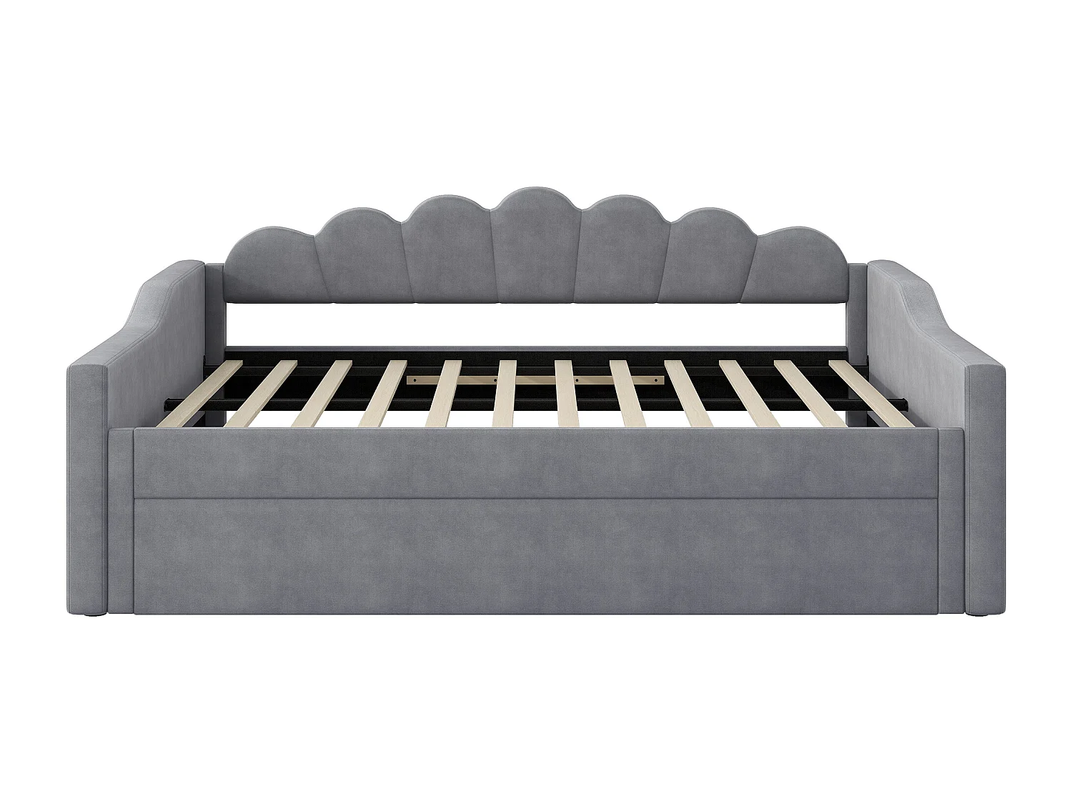 Lit gigogne 140 x 200 cm - avec bande lumineuse LED - avec sommier à lattes - MDF + lin - Gris