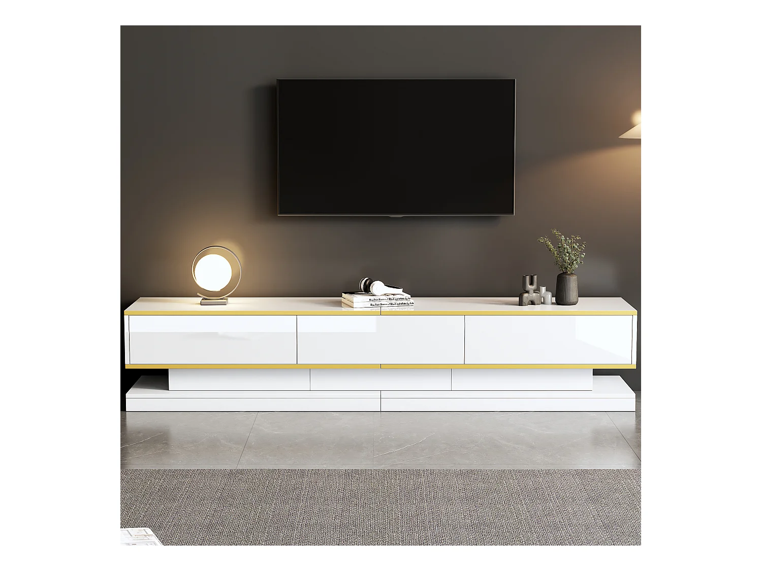 Mueble TV brillante 200×40×40 cm - 3 cajones - Tablero de partículas - Blanco
