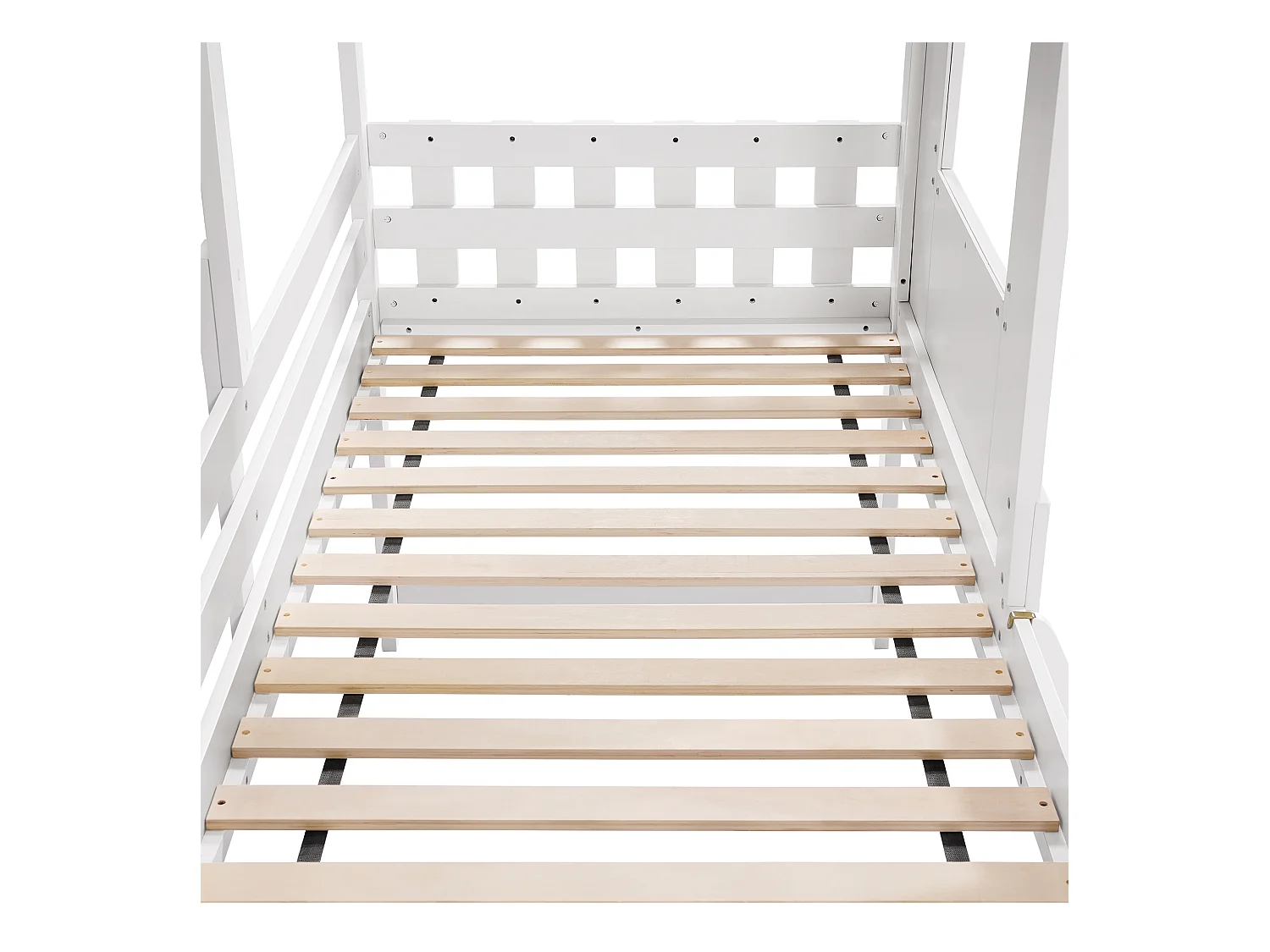 Lit mezzanine 90x200cm - avec toit et garde-corps - échelle à 2 marches - bois massif + MDF - Blanc + Naturel