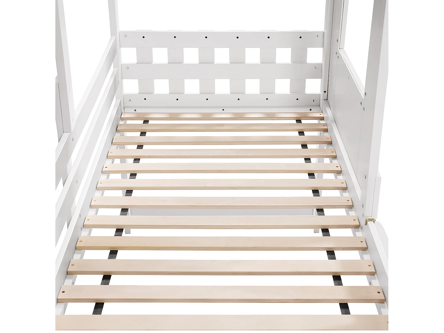 Lit mezzanine 90x200cm - avec toit et garde-corps - échelle à 2 marches - bois massif + MDF - Blanc + Naturel