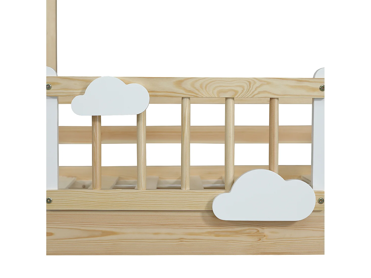 Lit mezzanine 90x200cm - avec la forme de la maison et garde-corps - échelle à 3 marches - bois massif + MDF - Naturel