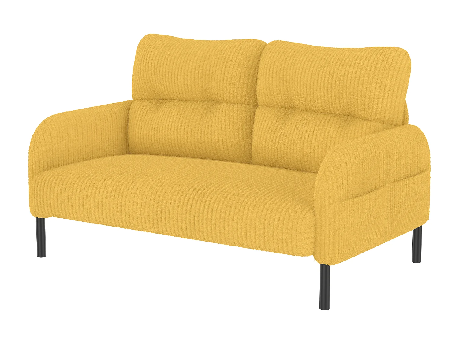 Ensemble 3 pièces velours jaune – canapé 2 places et 3 places + pouf – coussins inclus – poches latérales – idéal pour salon, bureau et chambre