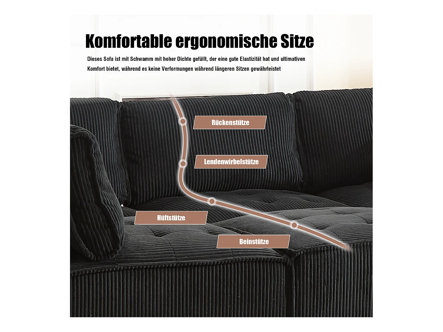 Canapé d'Angle Modulable 6 Places en Velours Noir - Modulable à Volonté - Design contemporain