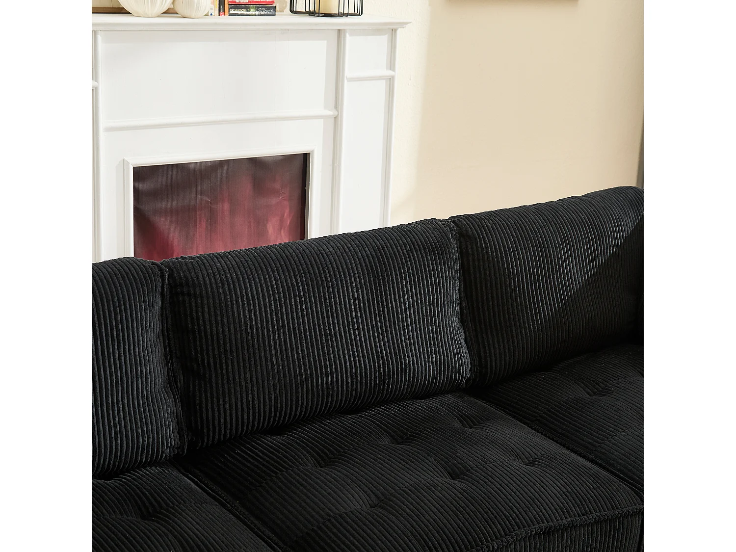 Canapé d'Angle Modulable 6 Places en Velours Noir - Modulable à Volonté - Design contemporain