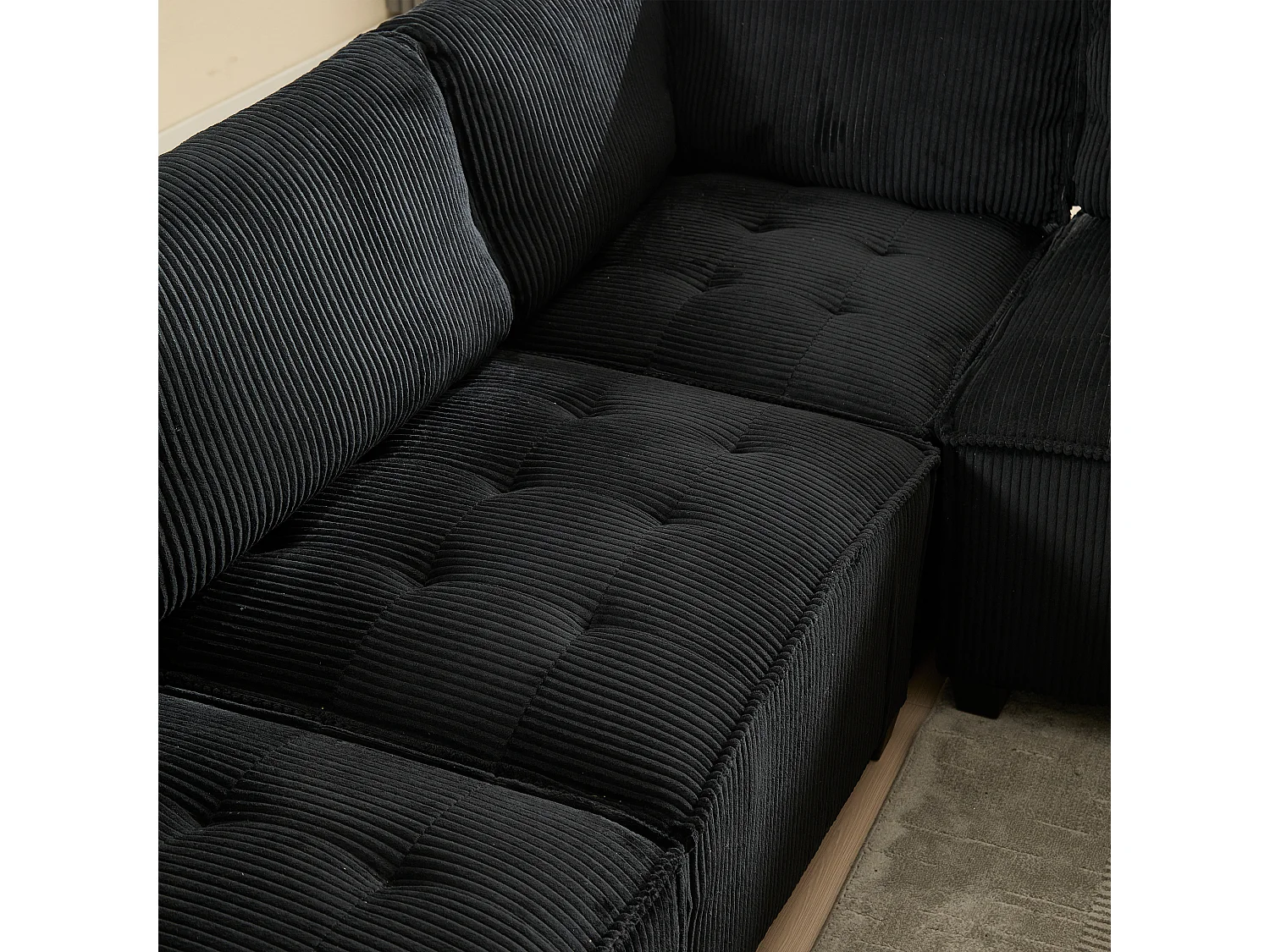 Canapé d'Angle Modulable 6 Places en Velours Noir - Modulable à Volonté - Design contemporain