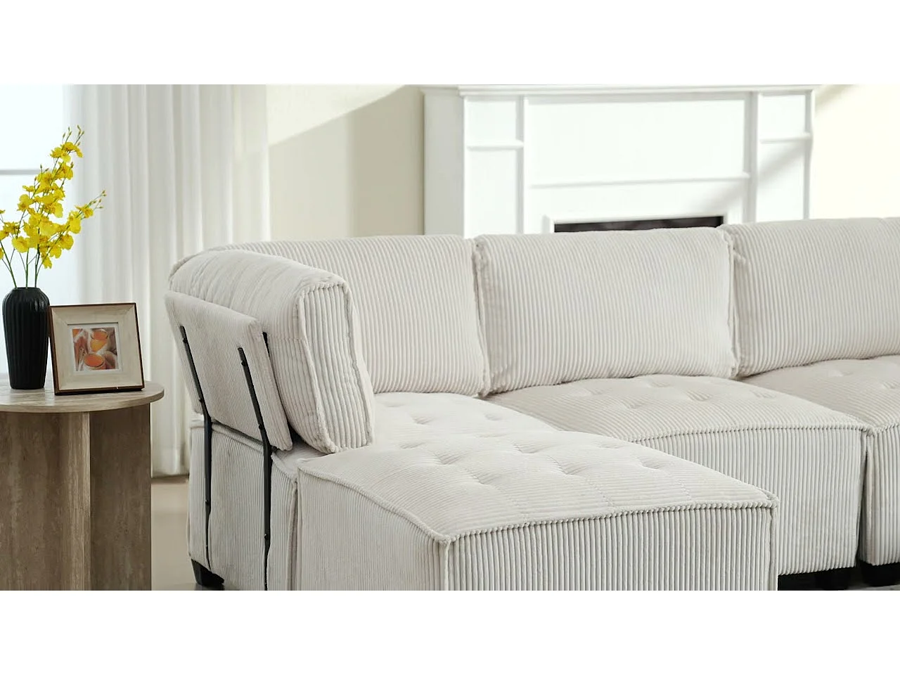 U-vormige modulaire bank (308 x 82 x 154 cm) – 6 omvormbare zitplaatsen – Corduroy stof – Schuimstructuur