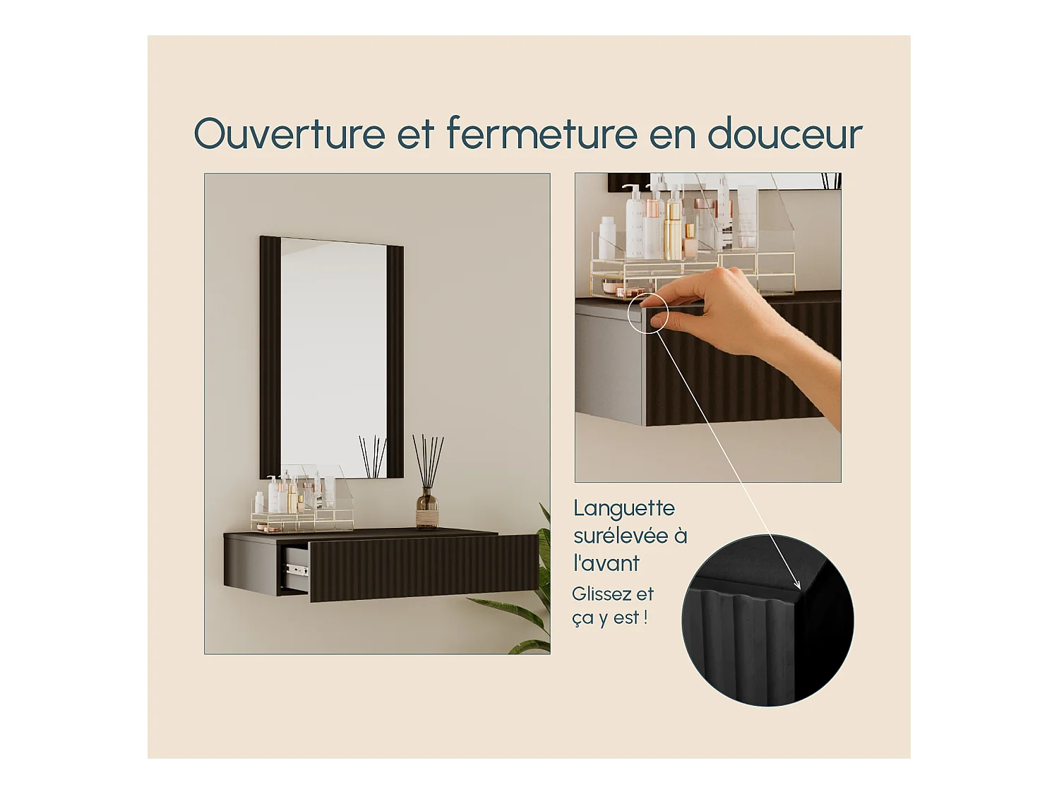 Tocador para Dormitorio en Negro 80x42x97cm Velia