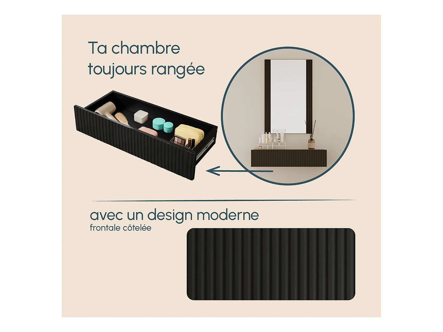 Tocador para Dormitorio en Negro 80x42x97cm Velia