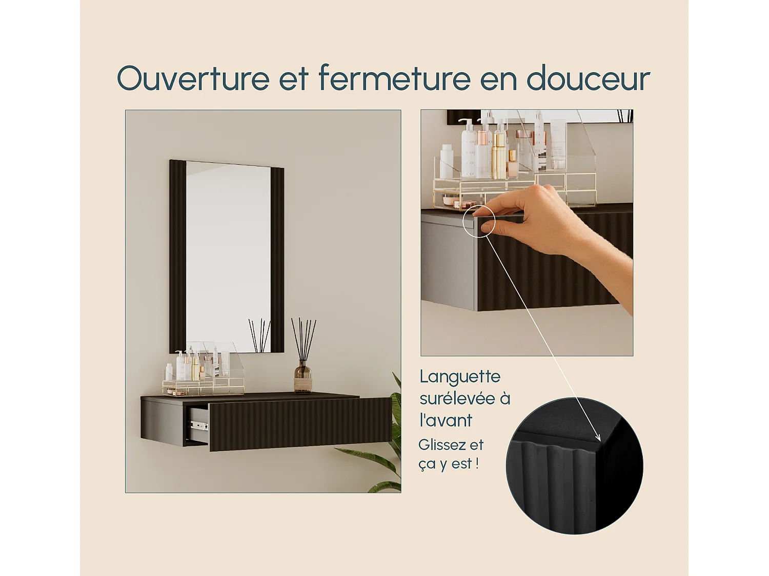 Tocador para Dormitorio en Negro 80x42x97cm Velia