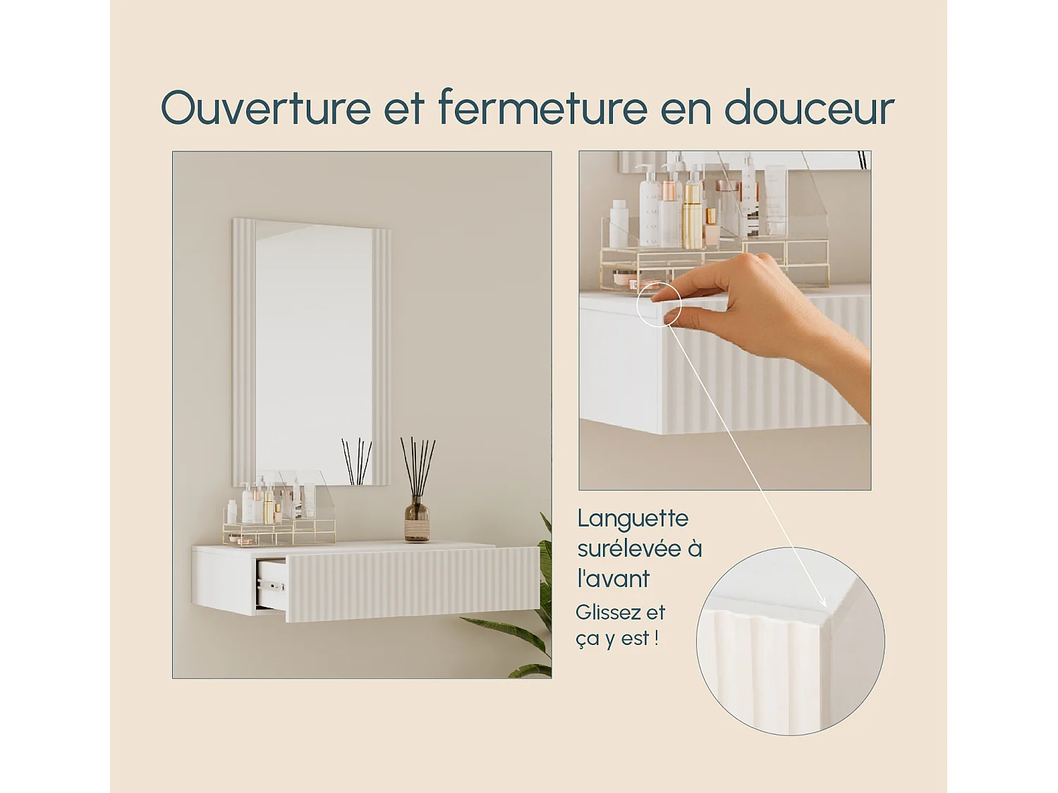 Coiffeuse pour Chambre à coucher en Blanc 80x42x97cm Velia