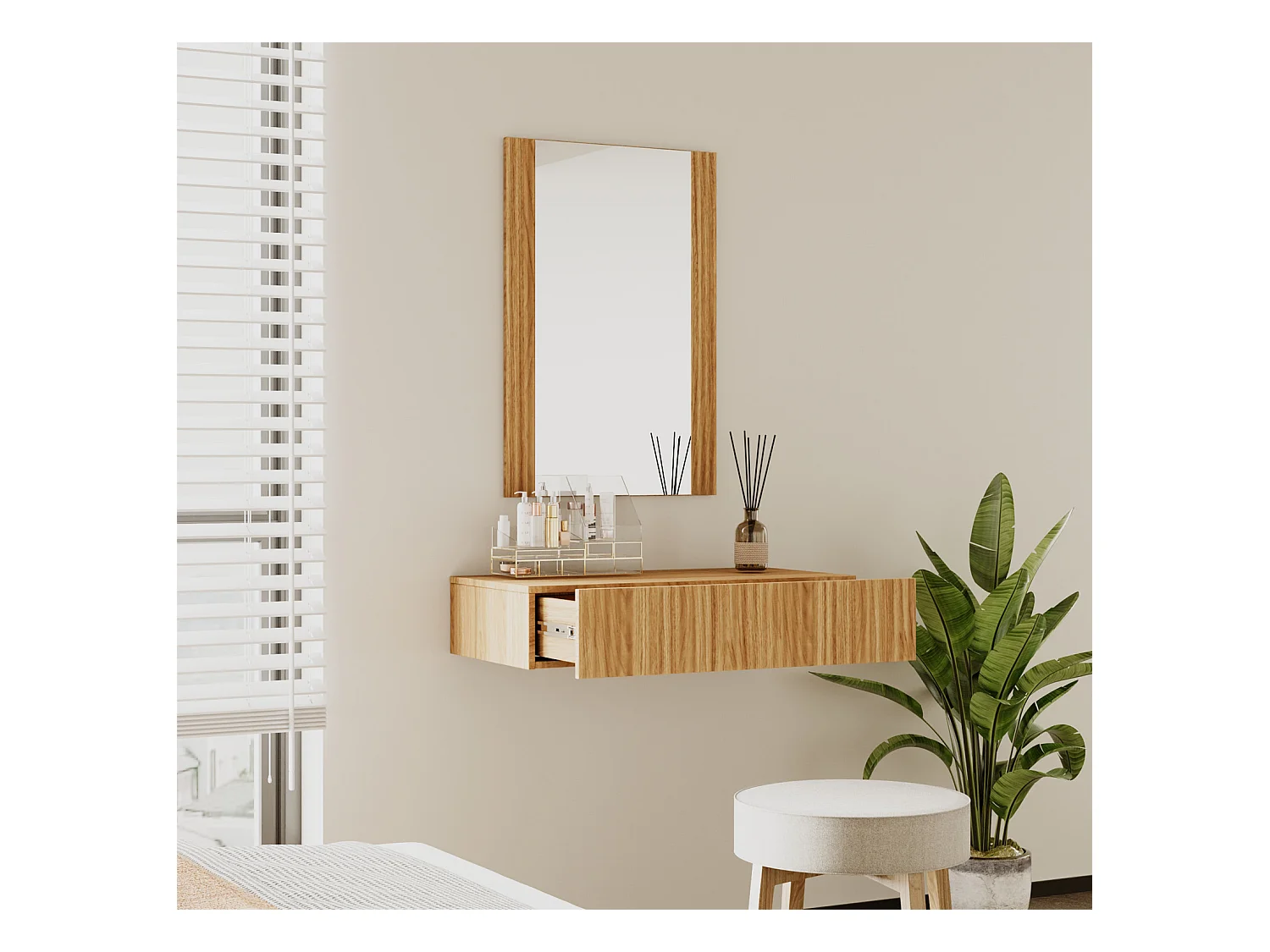 Coiffeuse pour Chambre à coucher en Coleur Chêne Alba 80x42x97cm Velia