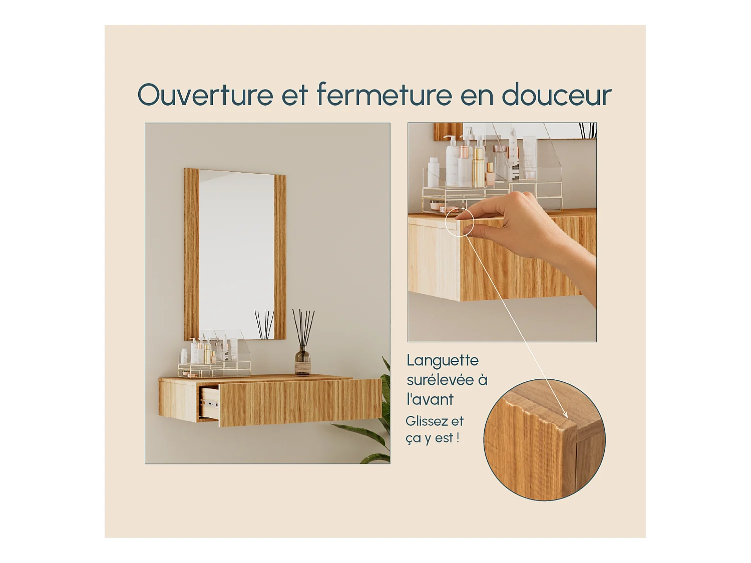 Coiffeuse pour Chambre à coucher en Coleur Chêne Alba 80x42x97cm Velia