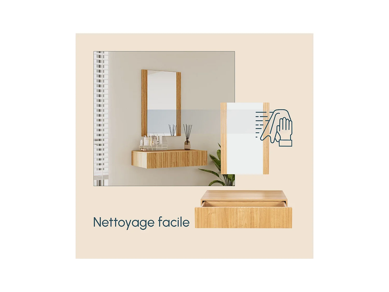 Coiffeuse pour Chambre à coucher en Coleur Chêne Alba 80x42x97cm Velia