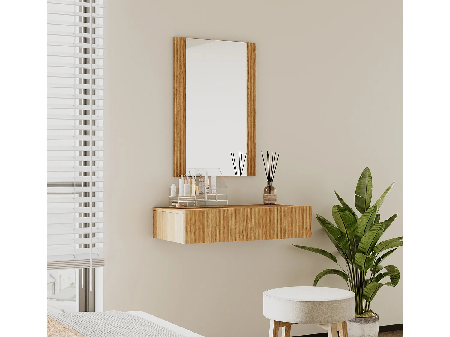 Coiffeuse pour Chambre à coucher en Coleur Chêne Alba 80x42x97cm Velia