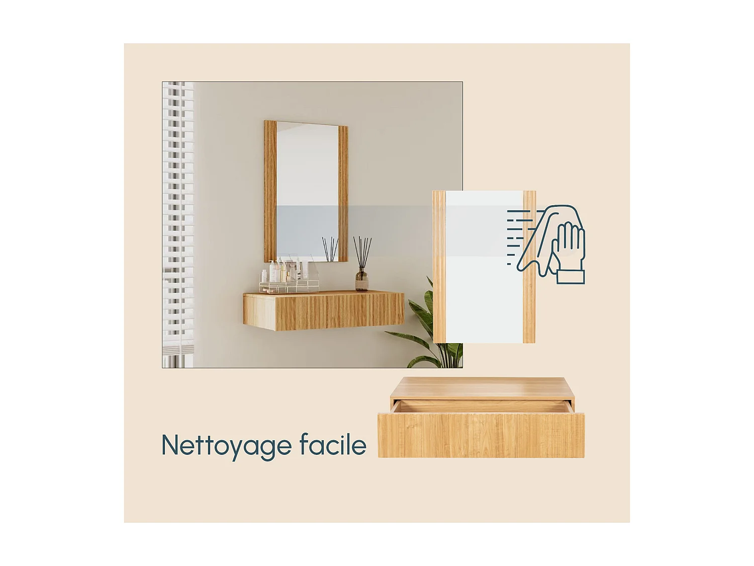 Coiffeuse pour Chambre à coucher en Coleur Chêne Alba 80x42x97cm Velia