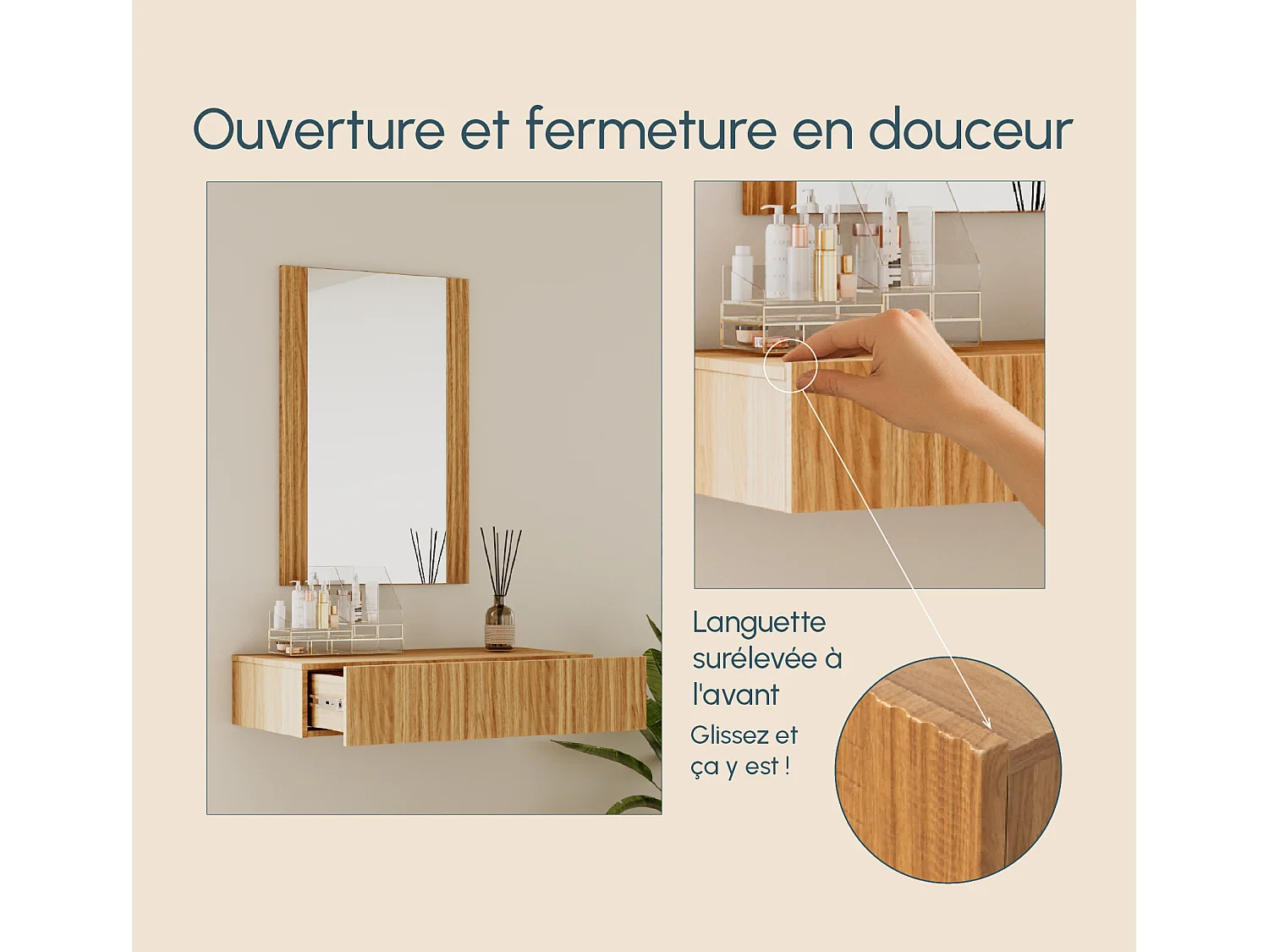 Tocador para Dormitorio en Color Roble Alba 80x42x97cm Velia