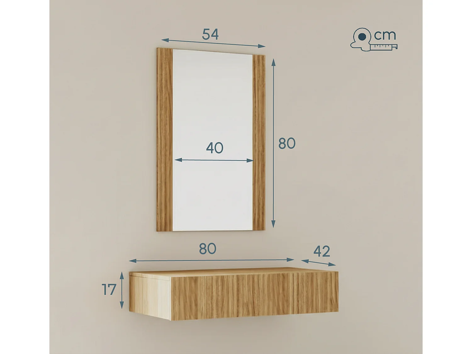 Tocador para Dormitorio en Color Roble Alba 80x42x97cm Velia