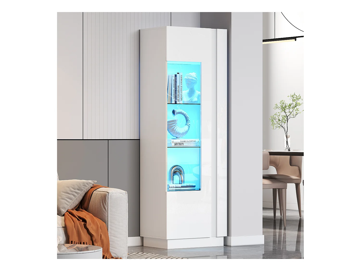 Vitrine haute brillance 60x40x180 cm - avec éclairage LED - 1 porte - Blanc