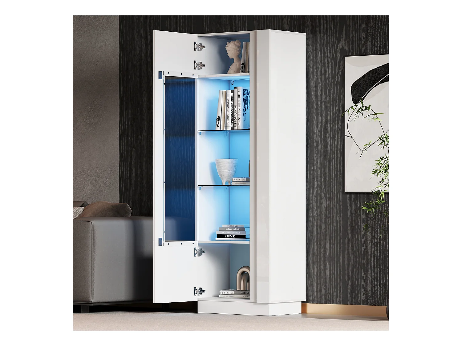 Vitrine haute brillance 60x40x180 cm - avec éclairage LED - 1 porte - Blanc