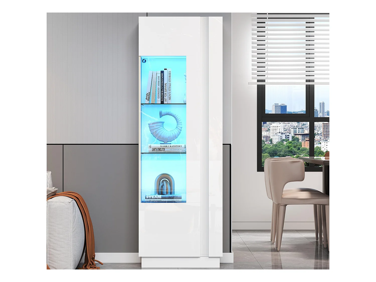 Witryna wysokiego połysku 60×40×180 cm - z oświetleniem LED - 1 drzwi - biała