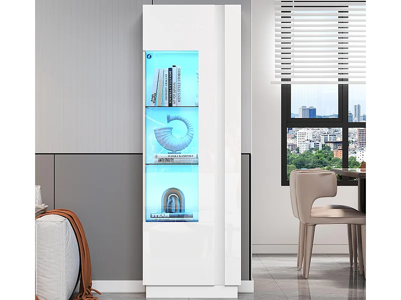 Vitrine haute brillance 60x40x180 cm - avec éclairage LED - 1 porte - Blanc