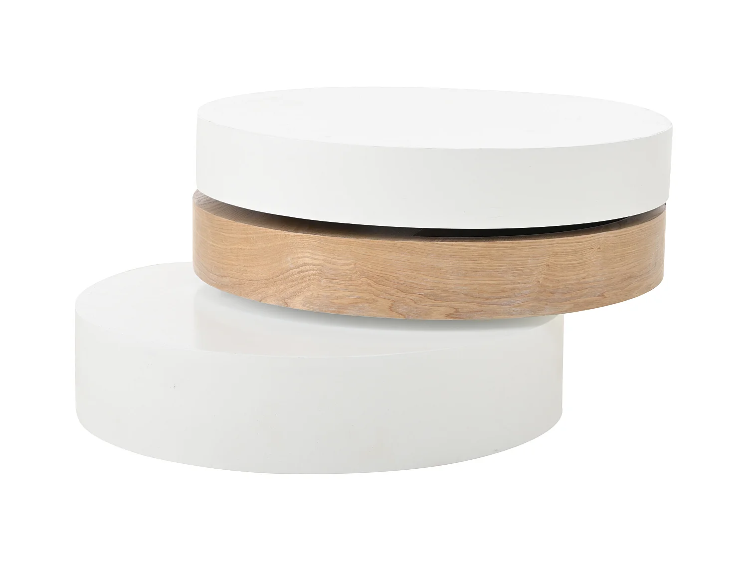 Cilindrische salontafel 60×60×35 cm - 360° draaibaar - drielagige structuur - wit + naturel