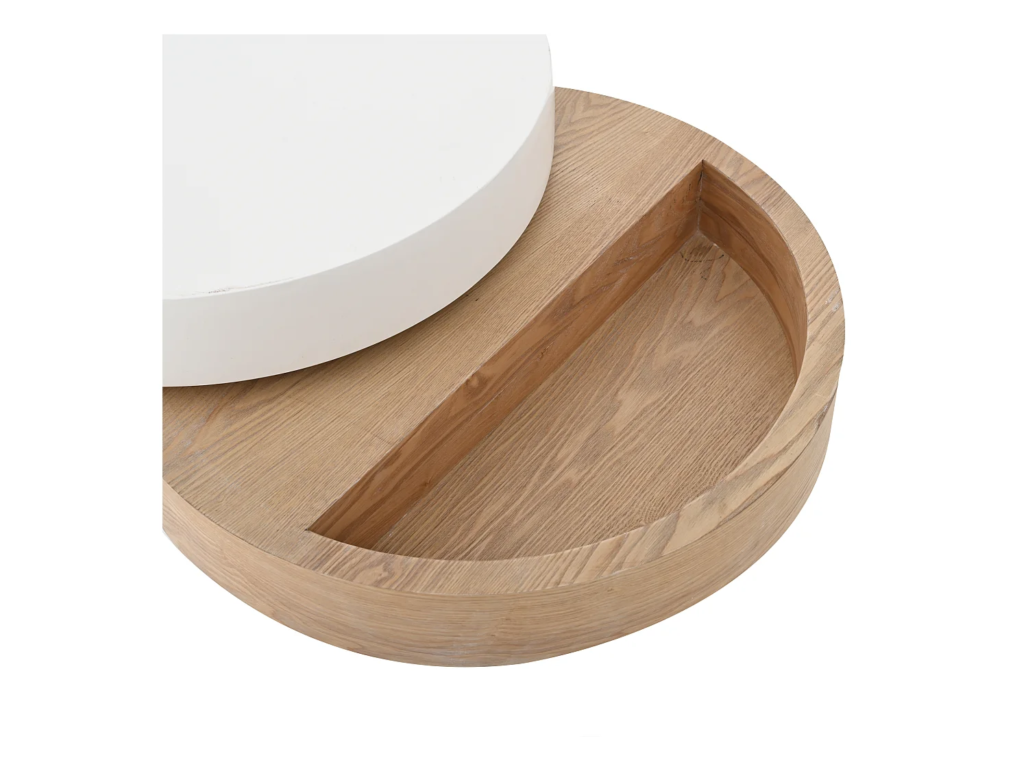 Cilindrische salontafel 60×60×35 cm - 360° draaibaar - drielagige structuur - wit + naturel