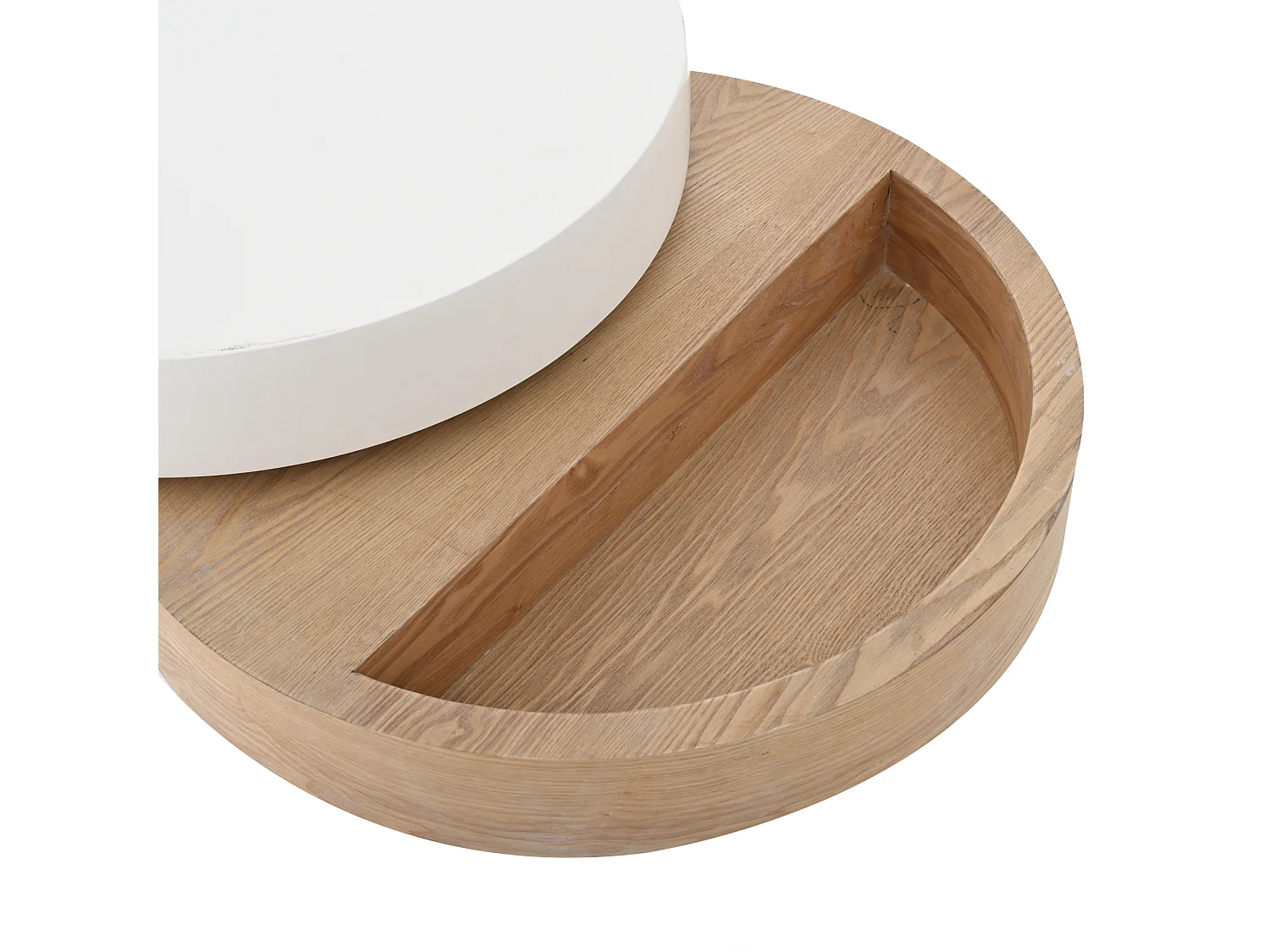 Zylindrischer Couchtisch 60×60×35 cm - 360° drehbar - Dreischicht-Konstruktion - weiß + natur