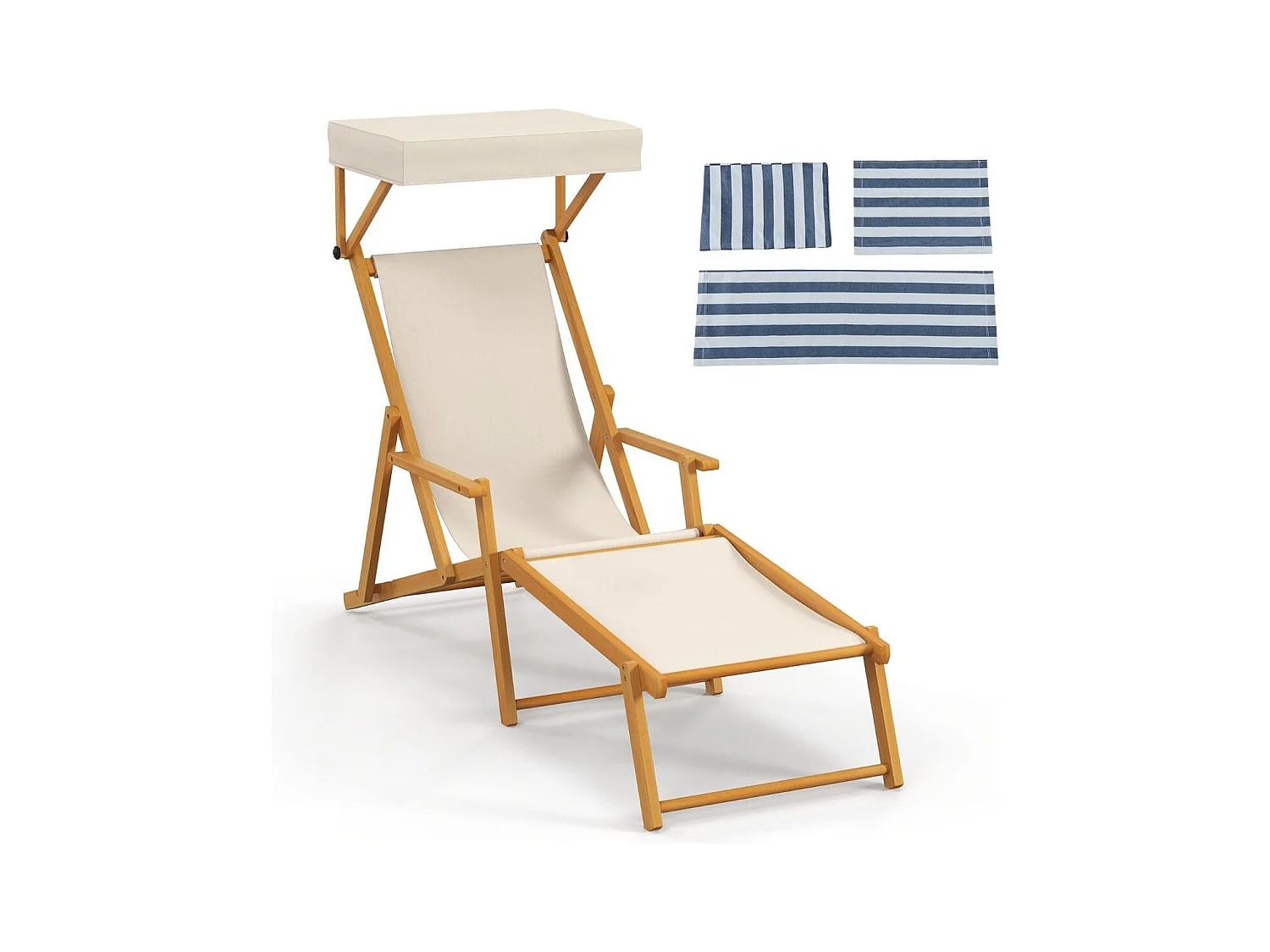 Klappbare Strandliege mit Neigbarem Baldachin &  Verstellbarer Rückenlehne & Fußstütze